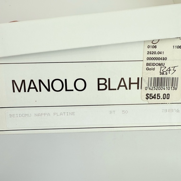 Manolo Blahnik Vintage Beidomu Gold Nappa Leather Kitten Heel Mules EU 38.5 - Picture 10 of 10